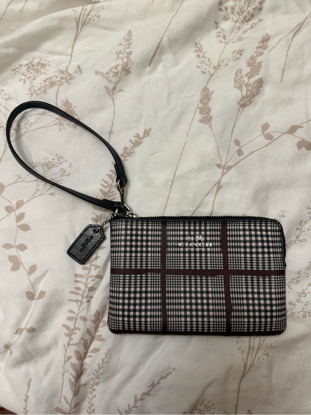 Coach Plaid Wristlet Brown White Black